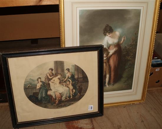 Bartolozzi after Kaufman, a coloured engraving, The Toilet of Venus and a mezzotint, 6 prints & coloured lithographs etc (-)